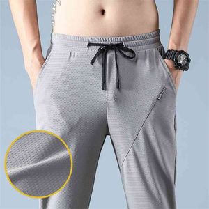 Men's Summer Pants Light Weight Techwear Elastic Band Straight Trousers Male Non-iron Casual Stretch Spandex Nylon 210715