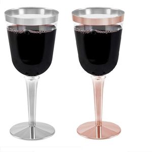 Dostępne zastawy stołowe 25pcs/50pcs przezroczone twarde plastikowe Fankie kubki do winu Rose Gold Rimmed Water Glassy