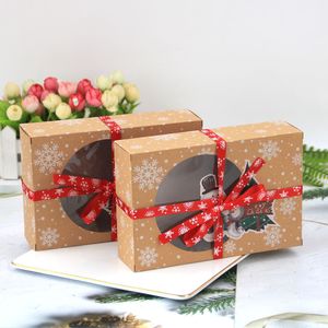 240 pçs / lote kraft papel pvc janela caixa de natal candy biscoito bolo caixa de pão caixa de papel kraft caixa com fita de seda atacado