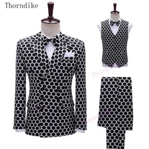 Thorndike 2020 Yeni Moda Parti Kostümleri Erkek Düğün Ceket Şarkıcı 3-piece Suit Blazer Hombre Erkek Akşam Masculint1067 X0909