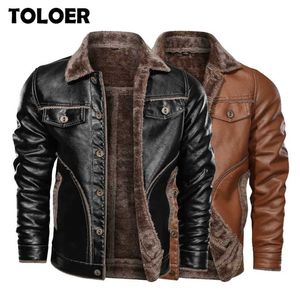 Winter Men's Leather Jacket Casual Plus Velvet PU Coat Men Fleece Military Motorcycle Retro Large Size M-8XL 211217