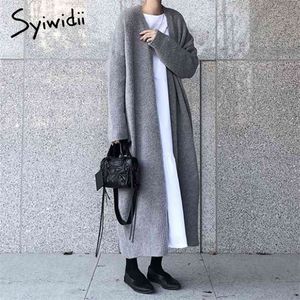 Syiwidii ​​Long Cardigan Kvinnor Eleganta Damer Lösa Ribbed Stickade Oversize Tröjor Fashion Coat Spring och Höst 210922