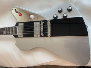 Paul StanleyメタリックシルバースパークルThunderbird Electric Guitarブラックストライプトップ、アバロンブロックインレイ、ミラーピックガード、ミニハンバッカピックアップ、グローバーチューナー