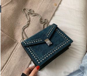 HBP Fırçalama Deri Tasarımcı Omuz Kadınlar Için Basit Çanta Zincir Rivet Lüks Crossbody Çanta Kadın Moda Küçük Çanta