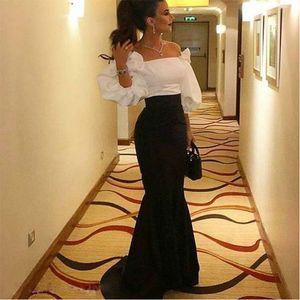 Luxury Evening Dresses Lång Sequins Robe de Soir Party Plus Size Black With White Prom Party Gowns
