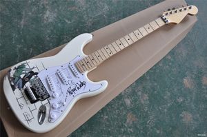 Special printing electric guitar, with White body and pickguard,Chrome hardware,Maple neck,provide customized services.