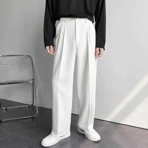 Gerade weites Bein Anzughose Herren Herbst Freizeithose Büro Busiess Mann Kleid Hose lose koreanische formale elegante solide weiß Y0811