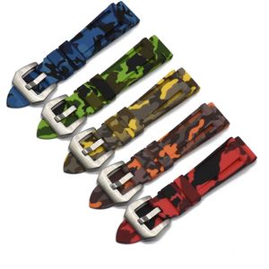 Suporte de relógio de borracha de silicone colorido de camuflagem premium para esporte preto azul pulseira pulseira acessórios 20mm 22mm 24mm H0915