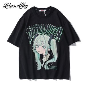 Maglietta anime Goth Giappone Harajuku 90s Graphic Tee Overszeze Streetwear Tshirt T-shirt a maniche corte Uomini Comic Donne 210716