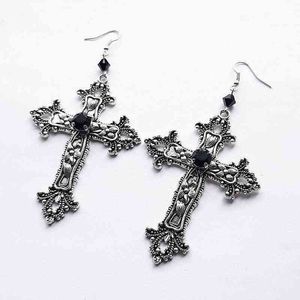Goth stor detaljerad kors svart borr smycken örhängen silver färg gotisk punk mode vackra uttalanden kvinnor gåva g220312