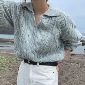 Alien Kitty Retro Women Sweater Pullovers Knitted Casual Solid Autumn Turn-down Collar Feminine Loose All Match Soft Sweet Tops 211103