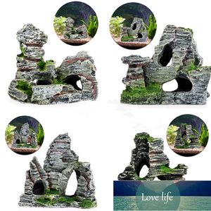 1PCS Emulation Steingarten Mountain View Felsen Höhle Stein Baum Haus Harz Handwerk Aquarium Landschaft Ornamente Aquarium Zubehör