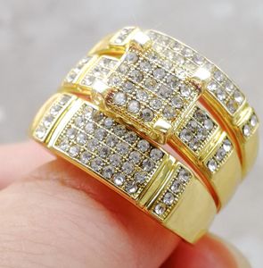 3 pezzi / set Punk Crystal Ring Gothic Gold Color Anelli dito per le donne Gioielli di moda Hip Hop Uomo regalo del partito