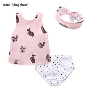 Mudkingdom Baby Girls Stroje Śliczne królik Drukowanie ruffled Polka Dots 3 kawałki-zestawy lato 210615