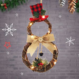 Christmas Decoration Snowman Led Garland Xams Ornament Supplies Bell LED Wreath for Home Outdoor Christmas Tree Decor Q0810