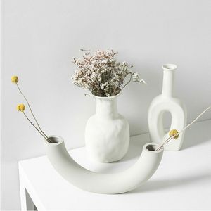 Ceramic Flower Vases Nordic Home Decoration Ornaments White Plant Pot Art Decor Crafts Wedding Vase for Centerpieces 210310