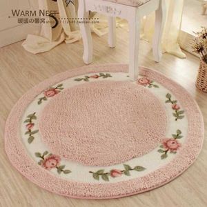 HUAMAO Pastoral Flower Doormat Soft Plush Round Rotating Chair Floor Mat Modern Bathroom Carpet Children Play Mat/Rugs 210928