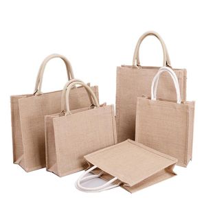 Storage Bags Eco-friendly Linen Material Jute Tote Reusable Foldable Shopping Grocery Pouch