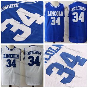Mens Han fick spel Lincoln High School 34 Jesus Shuttlesworth Jersey Ray Allen Connecticut Huskies College Basketball Jerseys Blue White Stitched Shirts S-XXL
