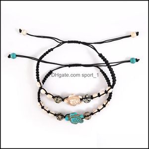 Charm Jewelrysea Turtle Beads Bracelets For Women Men 2 Colors Natural Stone Strand Elastic Friendship Bracelet Beach Jewelry Gifts Drop Del