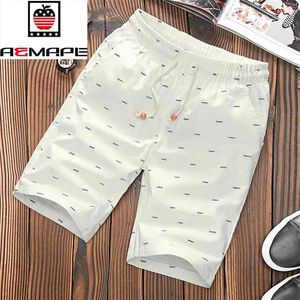 Aemape Märke Elastic Waist Drawstring Cotton Shorts Men Sommar Kalvlängd Design Fiskben Utskrift Man 210716