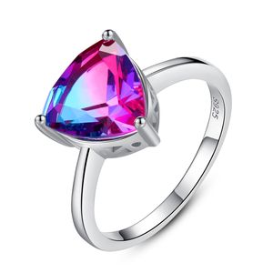 2021 Oryginalne 925 Sterling Silver Platinum Plated Luksusowy Rainbow Stone Pierścienie dla Kobiet Fine Jewelry
