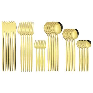 36st / set guld dinnerware bestick kniv kaka frukt gaffel kaffe sked bestick silverware rostfritt stål fest porslin 210928