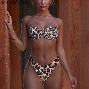 Rxrxcoco bikini badkläder kvinnor baddräkt push up baddräkt kvinnlig thong beach wear biquini djur print leopard 210625