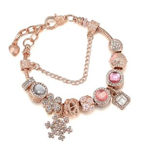 Charm Bracelets Rose Gold Crystal For Women With Pink Snowflake Pendant &Bangles Fashion Jewelry Gifts