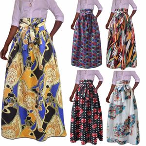 Saias Neophil Vintage Impressão Africana Plissada Mulheres Muçulmanas Long Maxi Saias Plus Size Chão Comprimento Cintura Alta Jupe Longue Femme MS1720 21