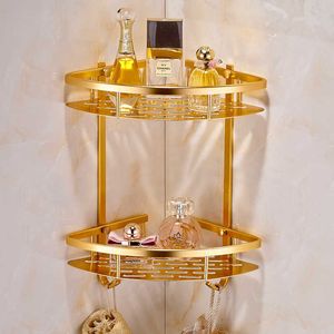 Space Aluminum Golden Bathroom Corner Shelf Organizer 2 Layer Storage Rack Wall Mounted Bathroom Accessories Shelf Basket 210724