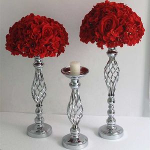 IMUWEN Gold Silver Flowers Vases Candle Holders Road Lead Table Centerpiece Metal Stand Candlestick For Wedding Party Decor