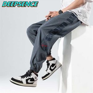 Homens Primavera Outono Moda Casual Sweatpants Homens Draorstring Hight Street Streetwear Loose Fit Ankele Comprimento Calças Homens 211119