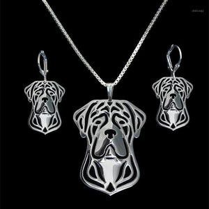 Orecchini Collana Amanti Ritaglio in metallo Cane Corso Set di gioielli da donna in lega placcata argento con goccia di cane