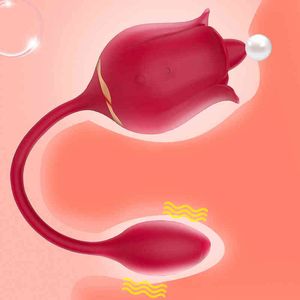 NXY Vibrators Dropshipping 2 in 1 Flower Shape Red Rose Vibrators Adult Toy Women Vibrating Pink Sex with Tongue Vibrator for Female 0104