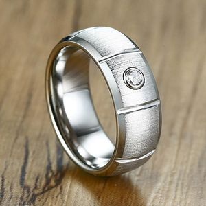 Anéis de casamento Tungsten Carbide Mens Marcas 8mm Branco Zircônia Cúbica Inlany Engagment Ring