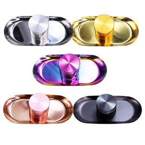 18*8.5cm small smoking stainless steel rolling tray, tobacco plate+aluminum alloy 50mm herb grinder cigarette crusher smoke accessory 719 B3