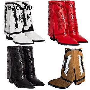 Fashion Catwalk Eagle Print Boots 뾰족한 2021 Cowhide Autumn and Winter Color Mid-Tube Western 755