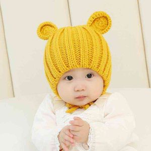 Зима теплая детская шляпа с ухом теплые мальчики девочек вязаная крышка младенца головной убор 5 месяцев до 3 лет на шнуровке Детские дети Y21111