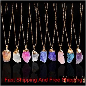 Crystal Quartz Healing Point Chakra Bead Natural Gemstone Necklace Original Pendant Women Men Jewelry Plated Gold Chains Statement Hwd Pqui9