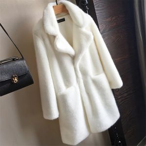 Women Mink Faux Fur Coat Solid Female Turn Down Collar Winter Warm Fake Fur Lady Casual Jacket