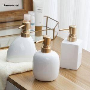 Nordic White Ceramic Dispenser Händedesinfektionsmittel Suppenflasche Home Hotel Presse Leere Flasche Gel Shampoo Feuchtigkeit Gold Presskopf Y200407