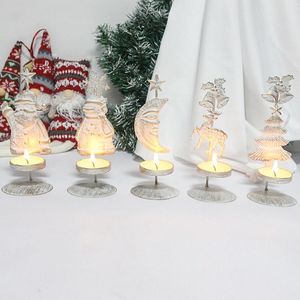 Ljushållare Vintage Dekorationer Creative Santa Claus Snowflake Star Christmas Candlestick Iron Ornament Desktop