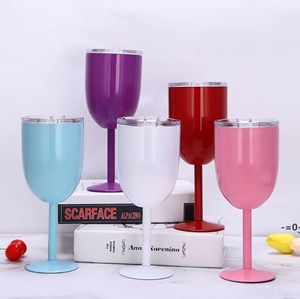 10oz Stainless Steel Wine Glasses Goblet Sealed Stemless Tumbler Double Wall Vacuum with lid Unbreakeble for Travel Party by sea LLB10988