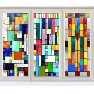 Window Stickers Custom Size No Glue Static Cling Frosted Retro Stained Glass Film Sticker For Bathroom Door Home Decor Church Mosaic