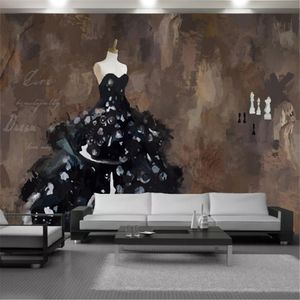 3d Modern Wallpaper Wallcovering Painting Mural Wallpapers of High Class Black Dress Illustration Clothing Store Background Wall Decoration