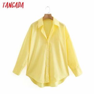 Tangada Moda Donna Giallo Casual Camicie larghe Lady Manica lunga High Street Camicetta Chic Blusas femminili Top XN321 210609