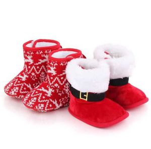 2021 Vinter Jul Santa Claus Stövlar Varma Första Walkers Baby Snow Boots Spädbarn Virka Sticka Fleece Skor för Boys Girls Gift G1023