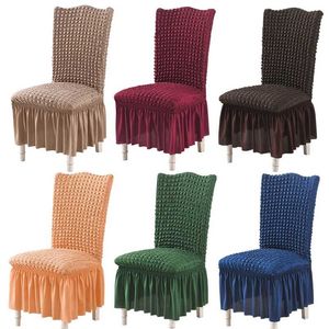 1/2/4/6 Bubble Plaid With Skirt Dining Chair Cover Elastic Slipcover Stretch for Wedding Party Seat 211116