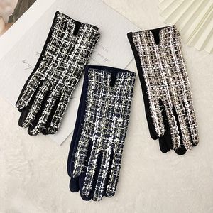Retro Gold Silk Small Fragrance Autumn and Winter Elegant Cashmere Warm Gloves Female Korean Style Finger Thickened Cycling Touch Screen Gloves Factory Price